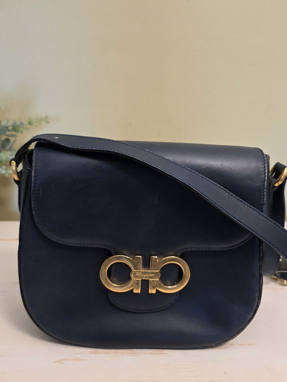 Salvatore Ferragamo | Dark Navy Leather Gancini Crossbody Bag